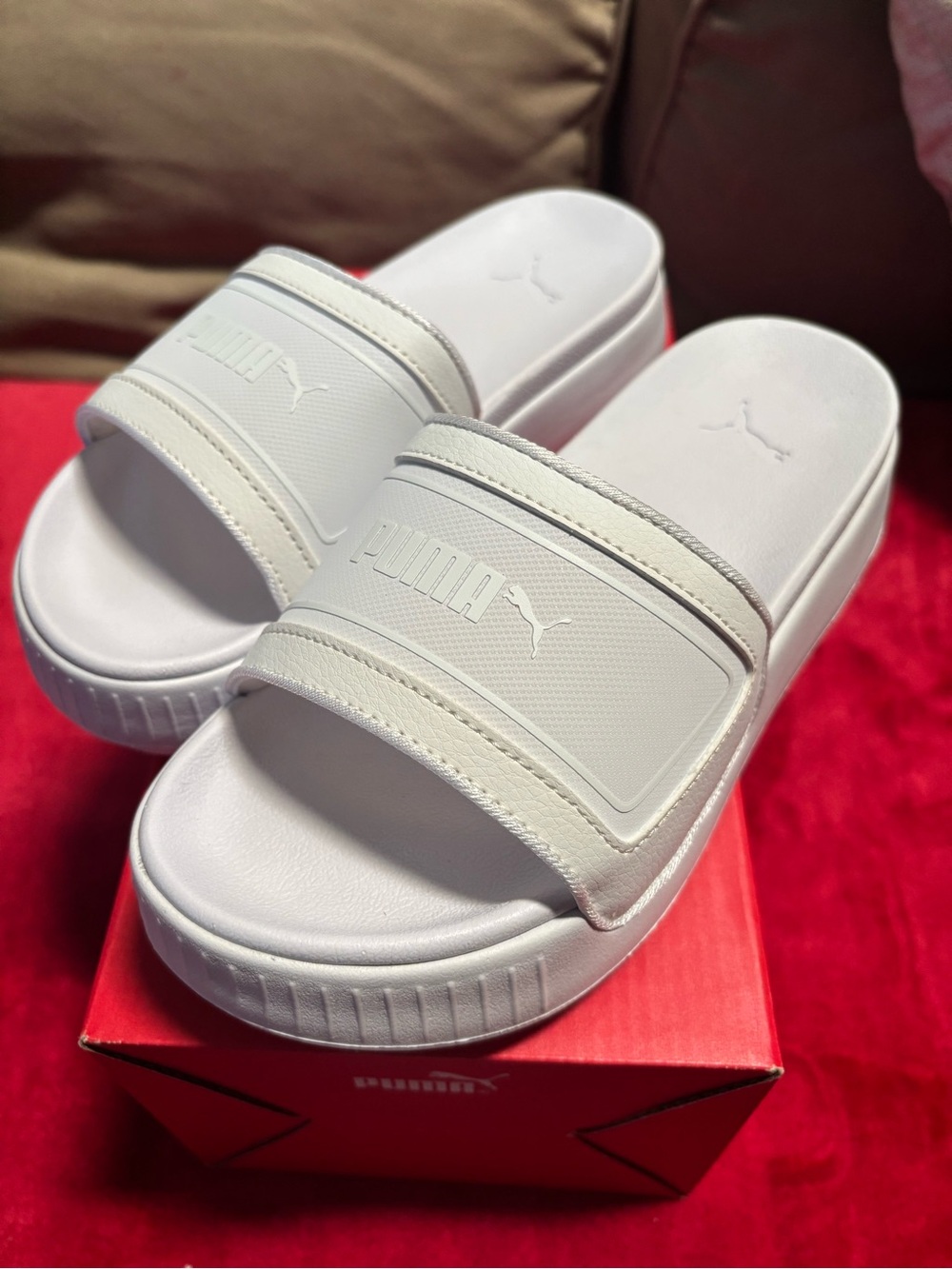 Puma Women’s White Platform Slide Sandals + an arm sleeve Size 6